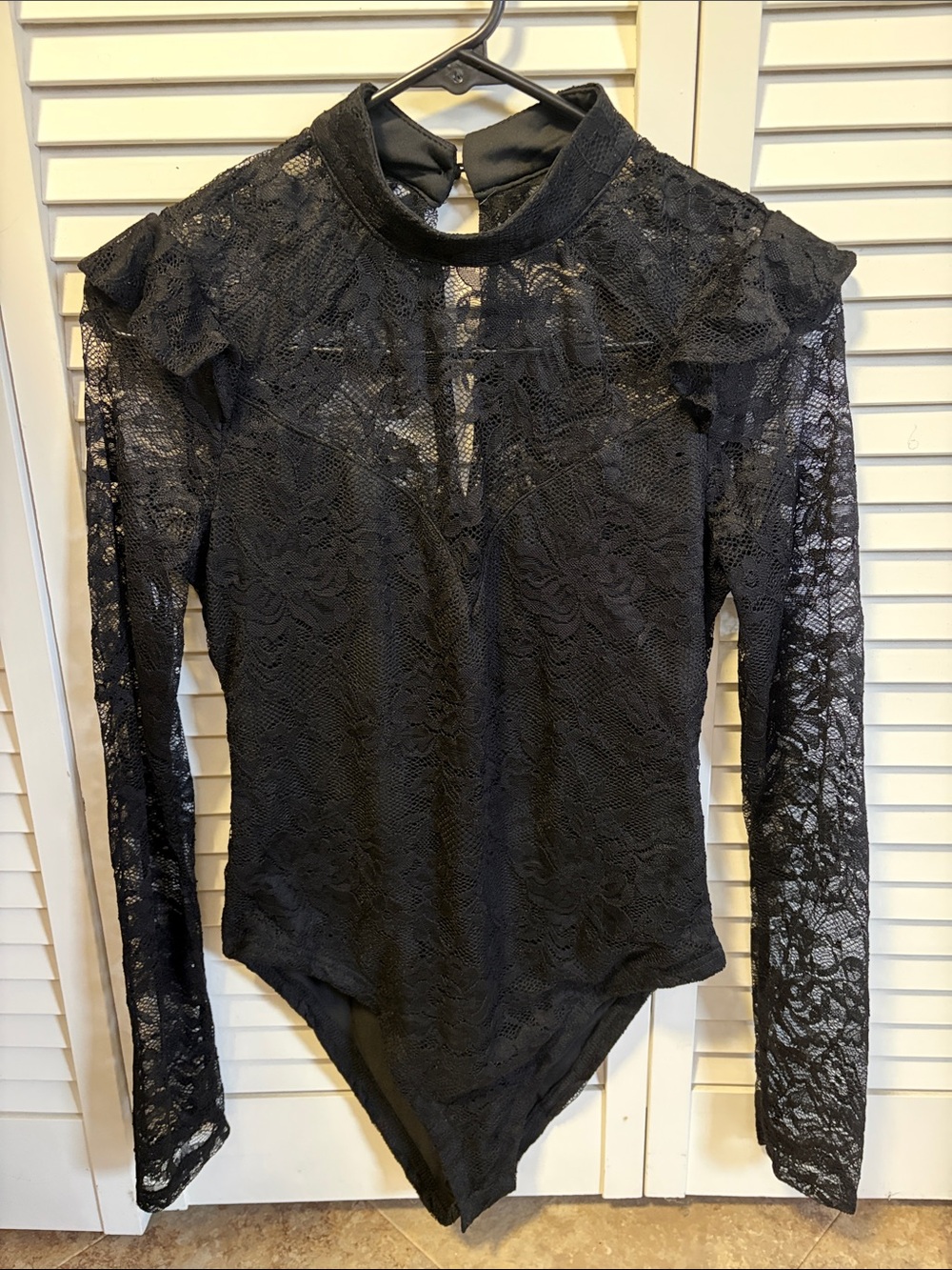 SHEIN Black Lace Long Sleeve High Neck Bodysuit